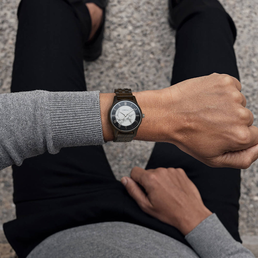 Sojourn Ebony White Marble Men's Wooden Watch