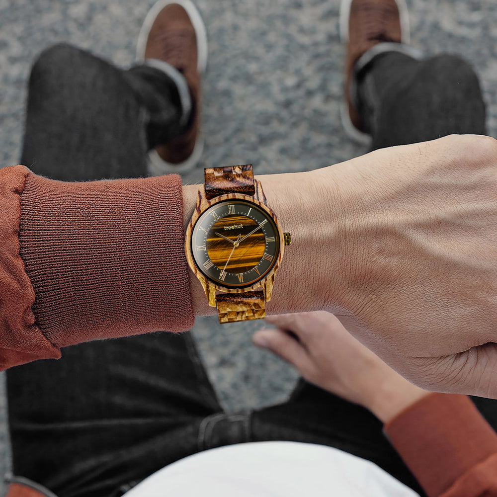 Sojourn Tiger Eye Zebrawood Men's Marble Wooden Watch