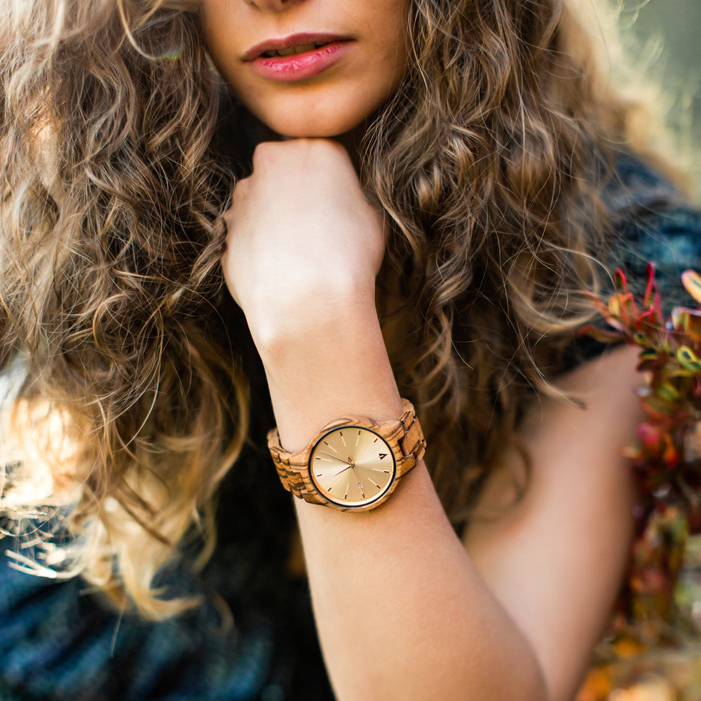 Solstice Zebrawood Gold Women's Wooden Watch