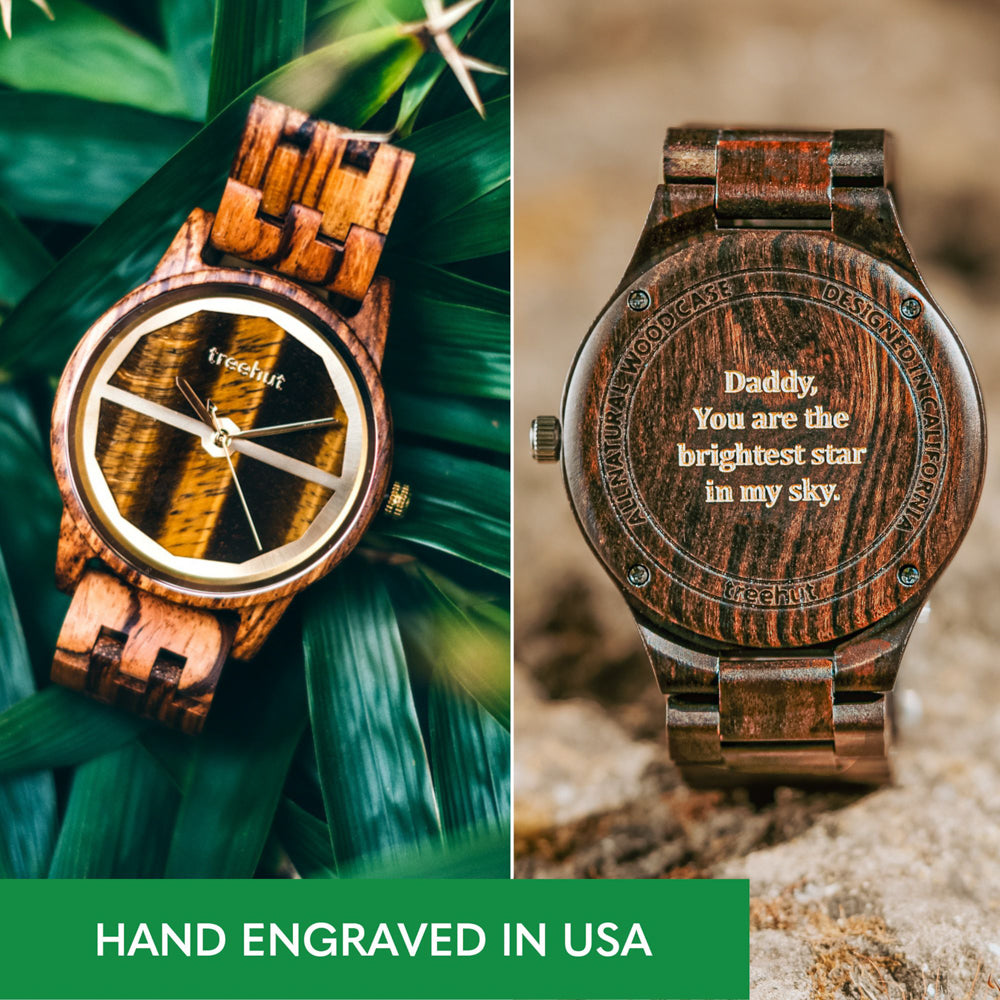 Summit Tiger Eye Zebrawood Men's Marble Wooden Watch