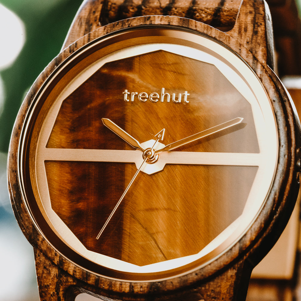 Summit Tiger Eye Zebrawood Men's Marble Wooden Watch