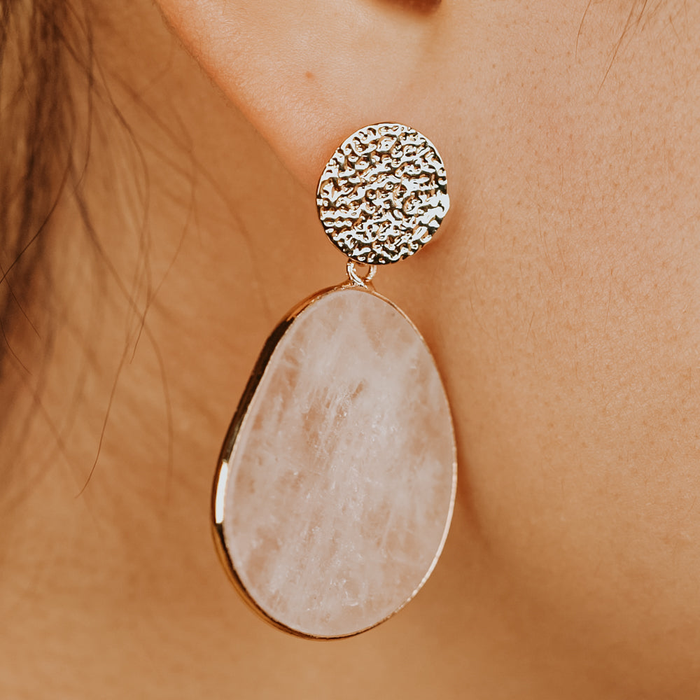 rose quartz crystal earrings