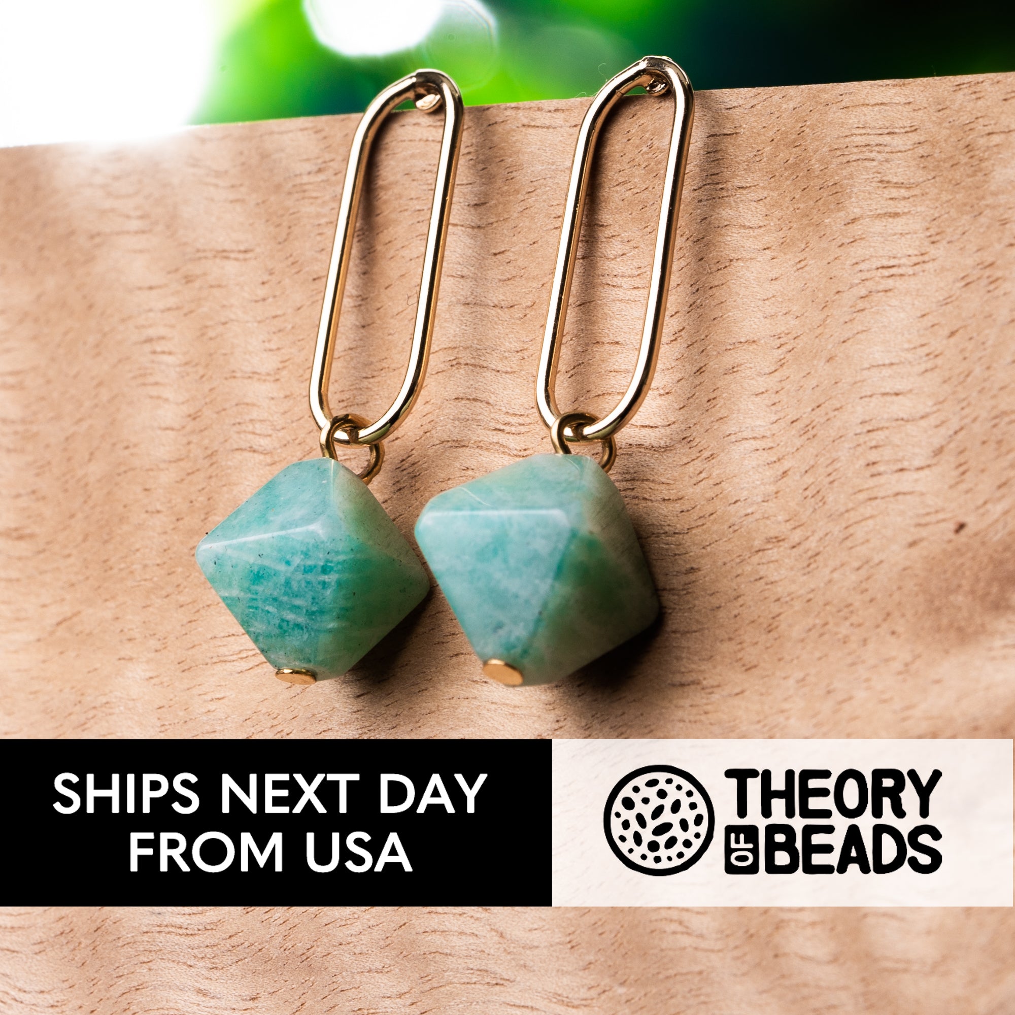 Gold and blue geometrical amazonite stone earrings