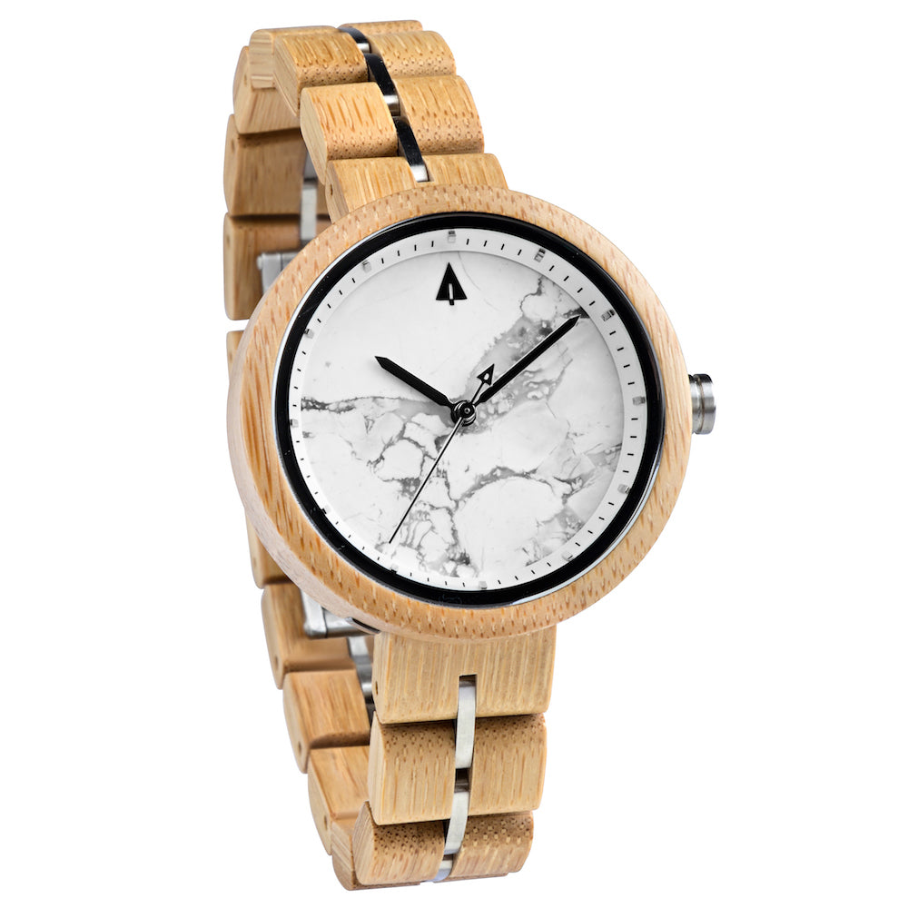 Theory Bamboo White Marble Women's Wooden Watch