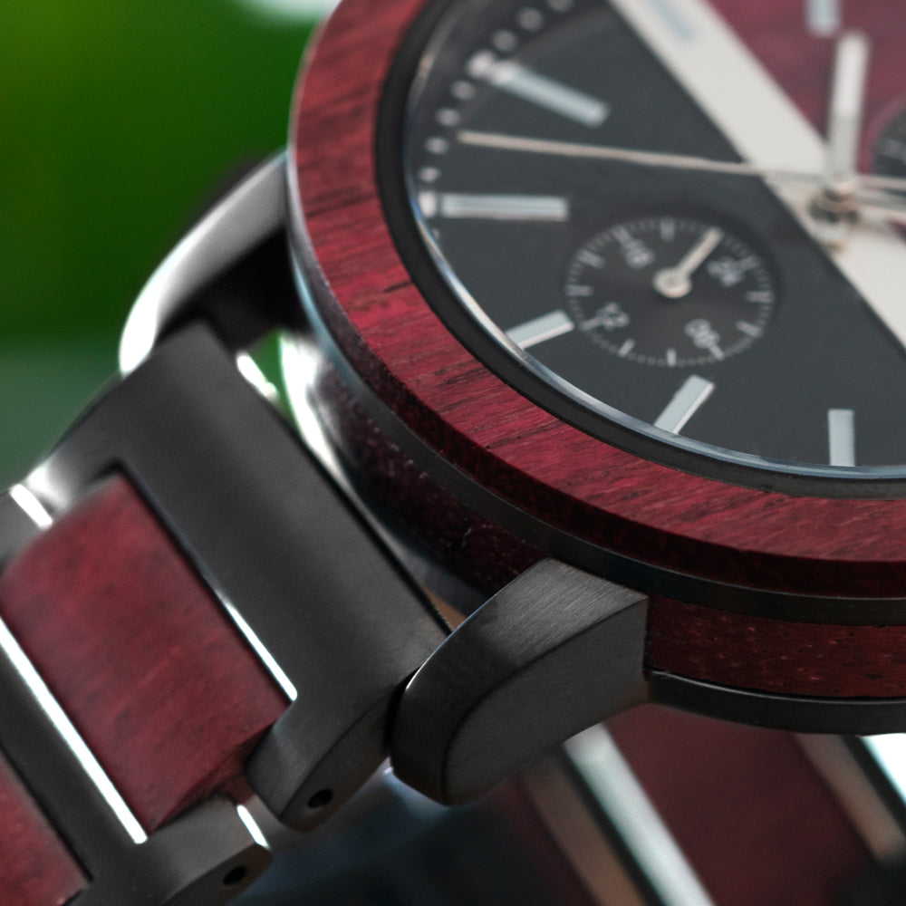 Tao Black Marble Purple Heart Men’s Stainless Steel Wooden Watch