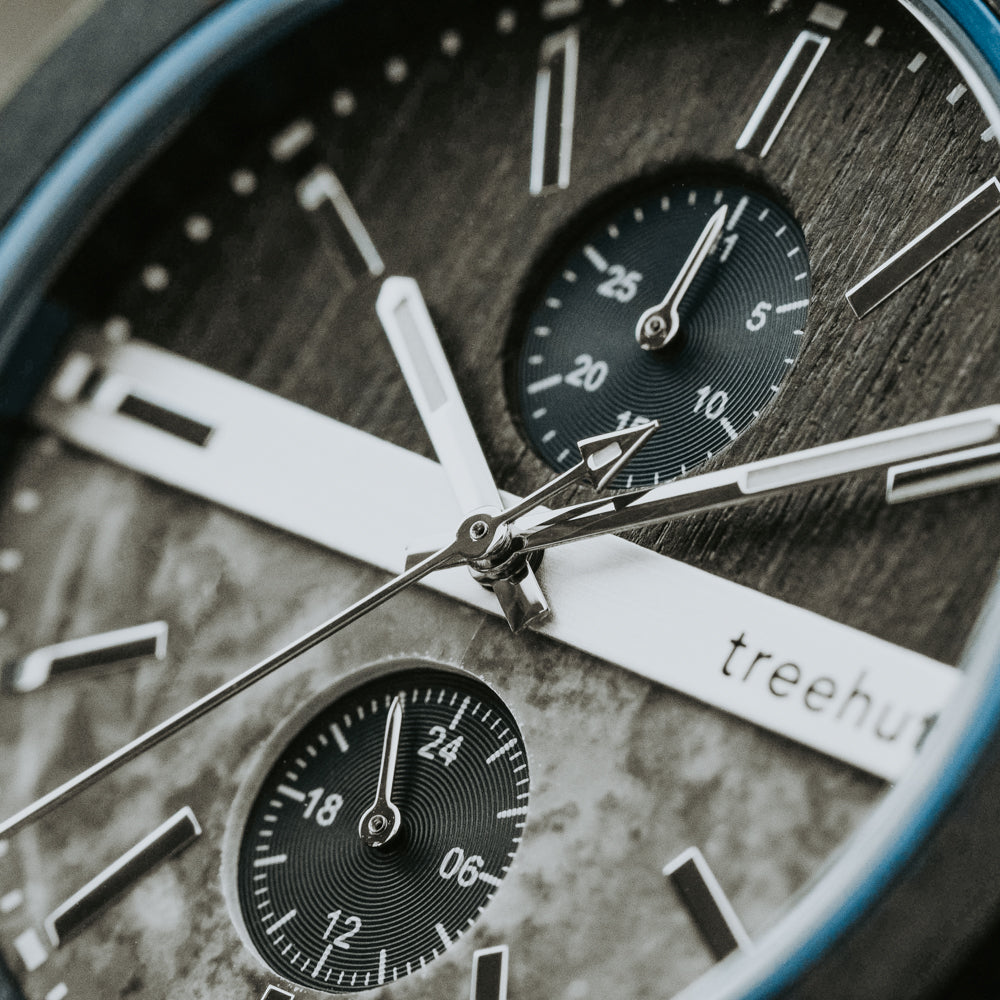 Tao Grey Marble Ebony Blue Men's Stainless Steel Wooden Watch