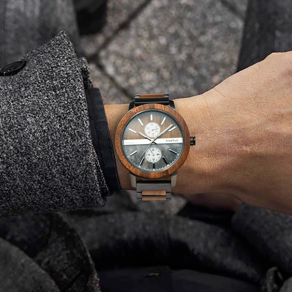 Tao Grey Marble Walnut Men's Stainless Steel Wooden Watch
