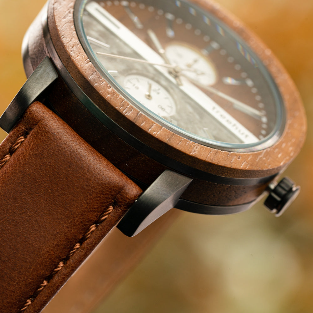 Treehut Tao Marble Cognac Leather Men's Stainless Steel Wooden watch
