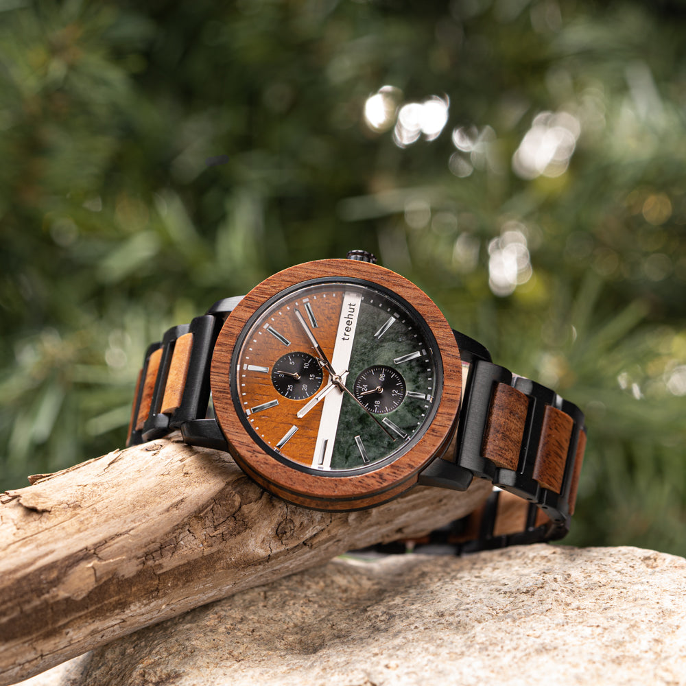 Tao Green Marble Koa Men’s Stainless Steel Wooden Watch