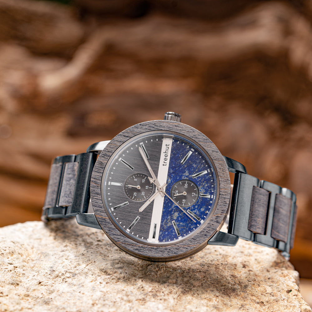 Tao Blue Marble Grey Maple Men’s Stainless Steel Wooden Watch