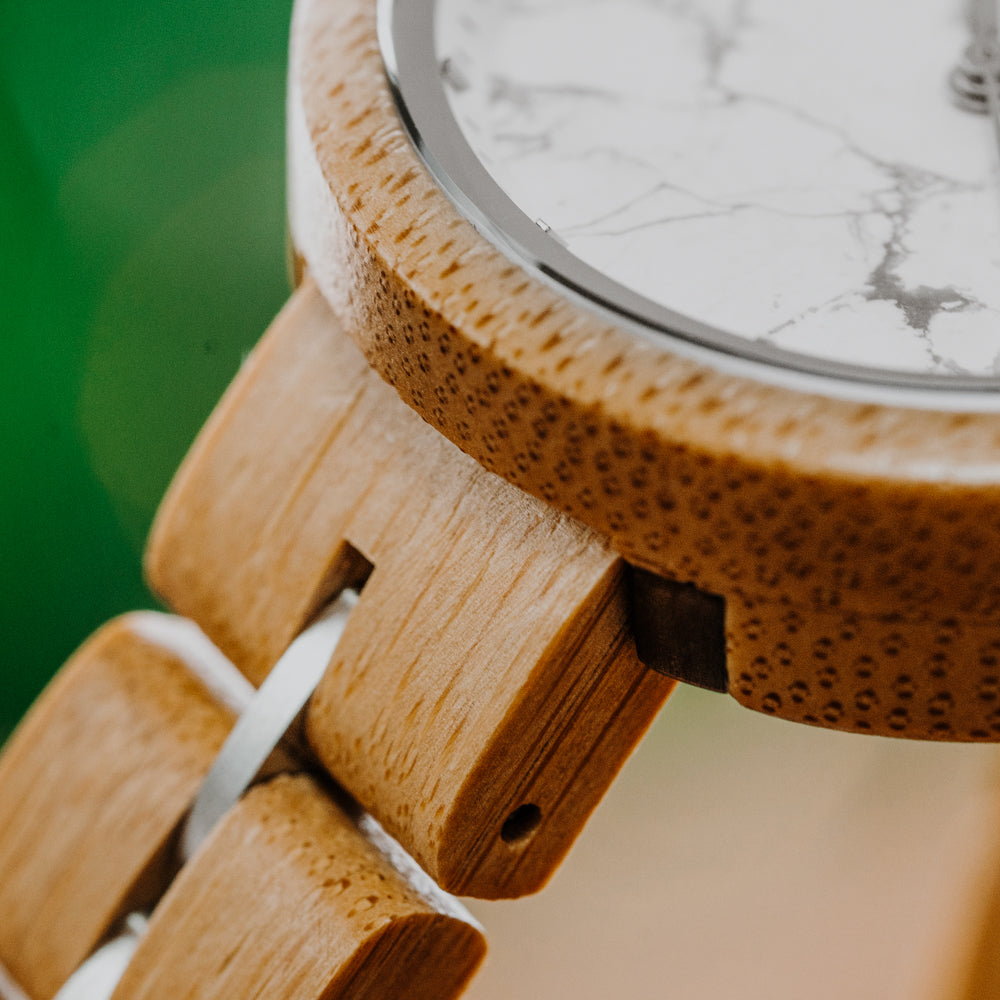 Theory Bamboo White Marble Women's Wooden Watch