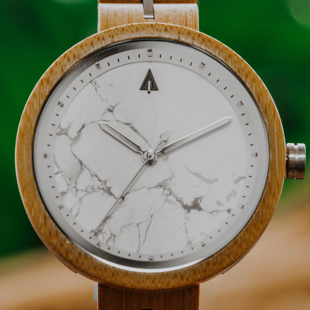 Theory Bamboo White Marble Women's Wooden Watch