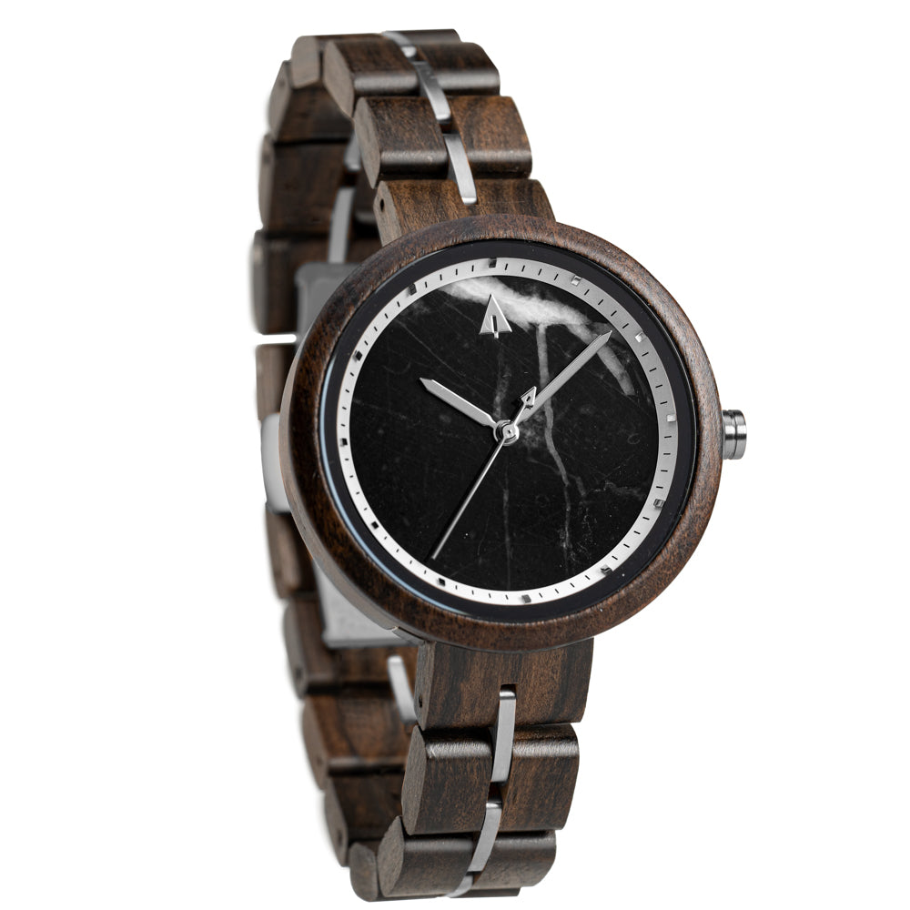 Theory Black Marble Monochrome Women's Wooden Watch