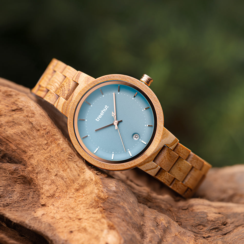 Theory Olive Blue Women's Wooden Watch