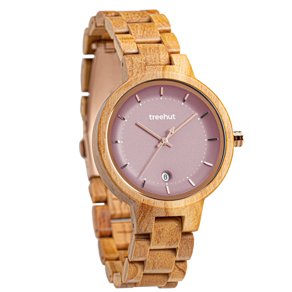 Theory Olive Pink Women's Wooden Watch