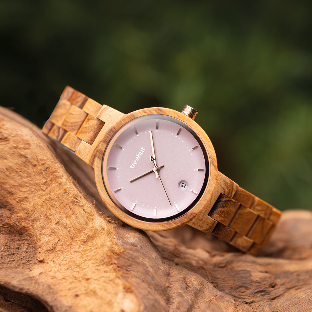Theory Olive Pink Women's Wooden Watch