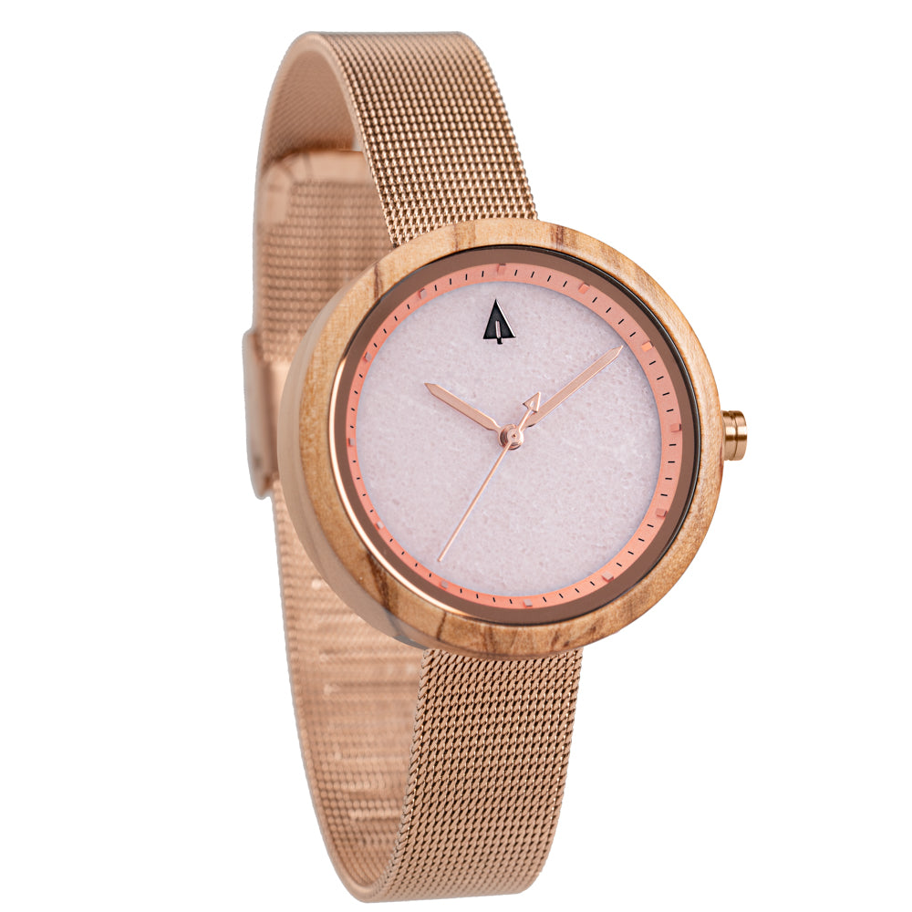 Theory Rose Gold Pink Marble Women's Stainless Steel Wooden Watch