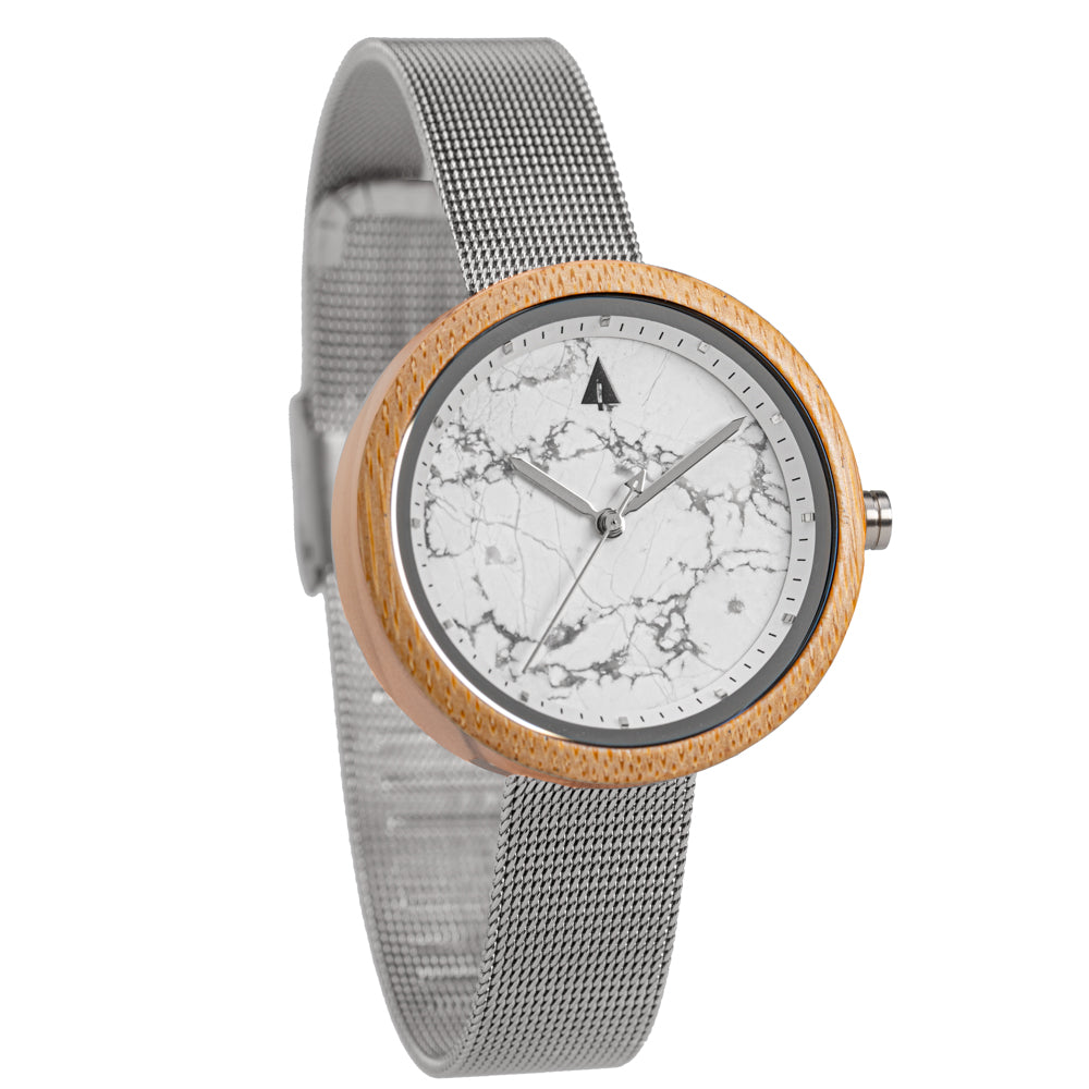 Theory Silver Bamboo Marble Women's Stainless Steel Wooden Watch