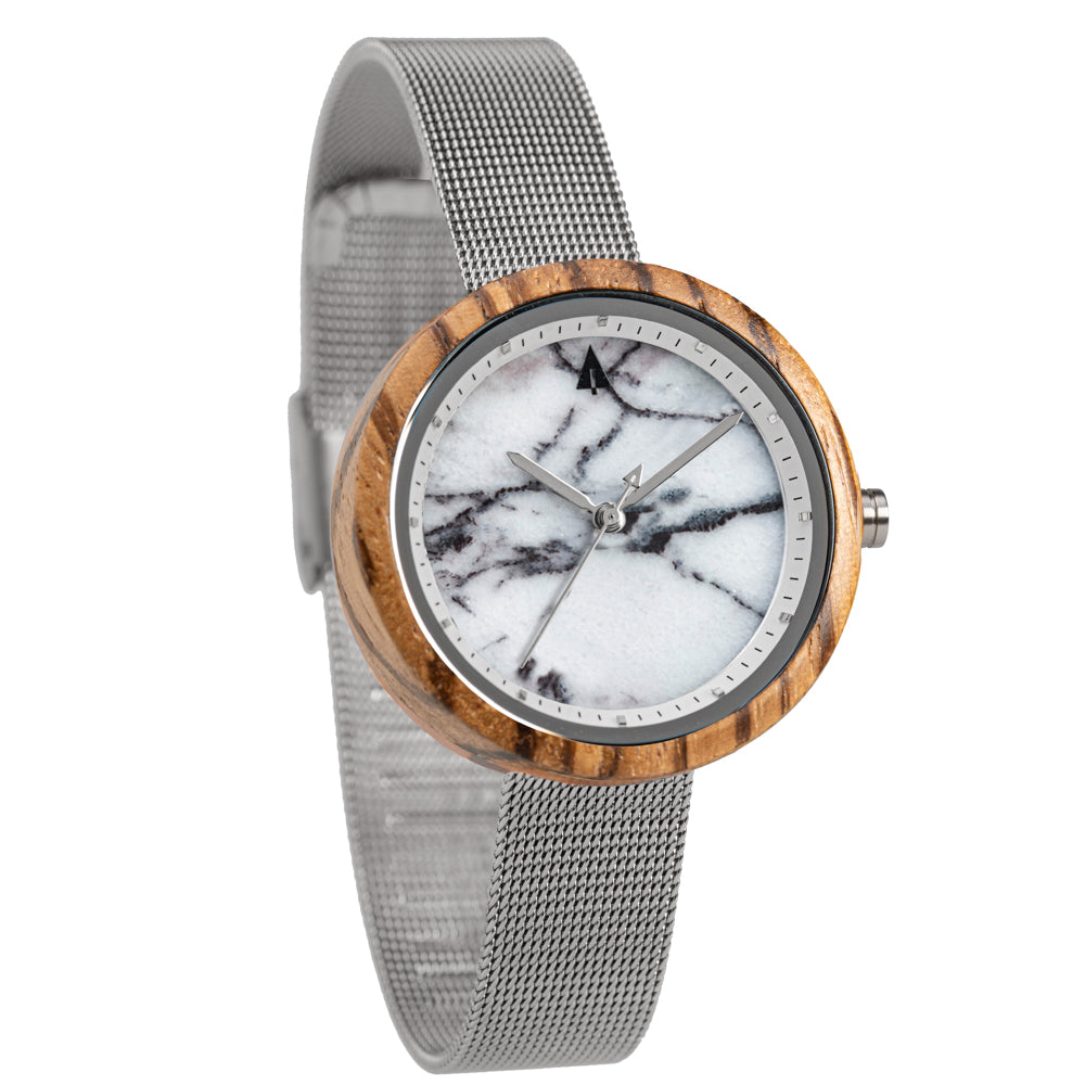 Theory Silver Zebrawood Marble Women's Stainless Steel Wooden Watch