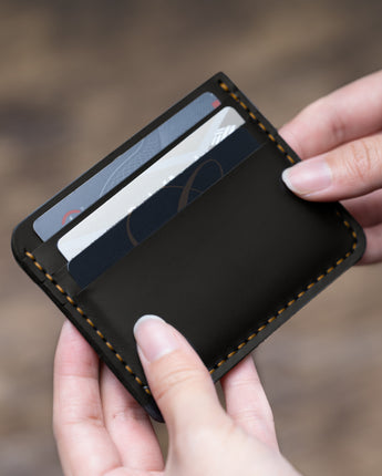 Black Three Card Case Men's Genuine Leather Wallet
