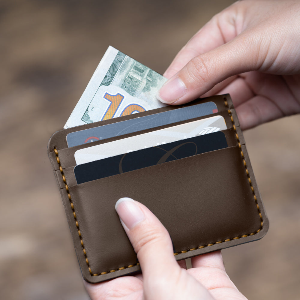 Brown Three Card Case Men's Genuine Leather Wallet