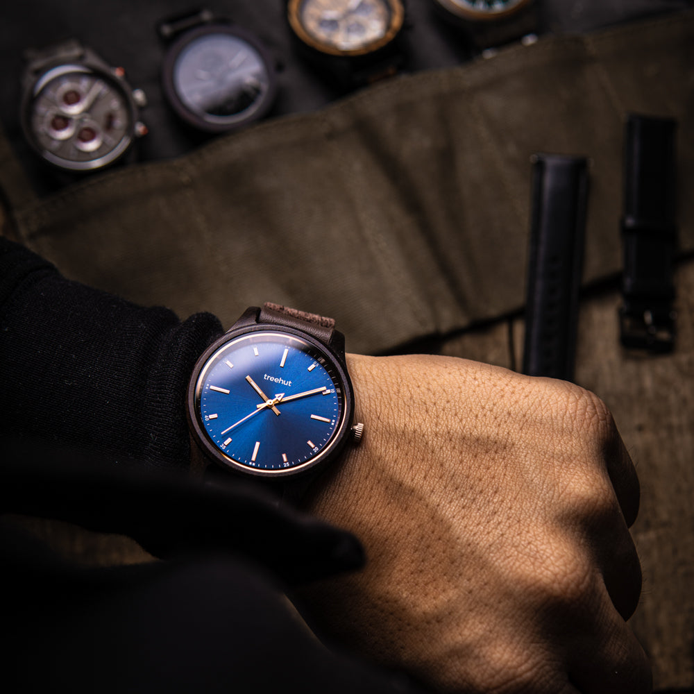 Dubline Rose Gold Blue Men's Wooden Watch