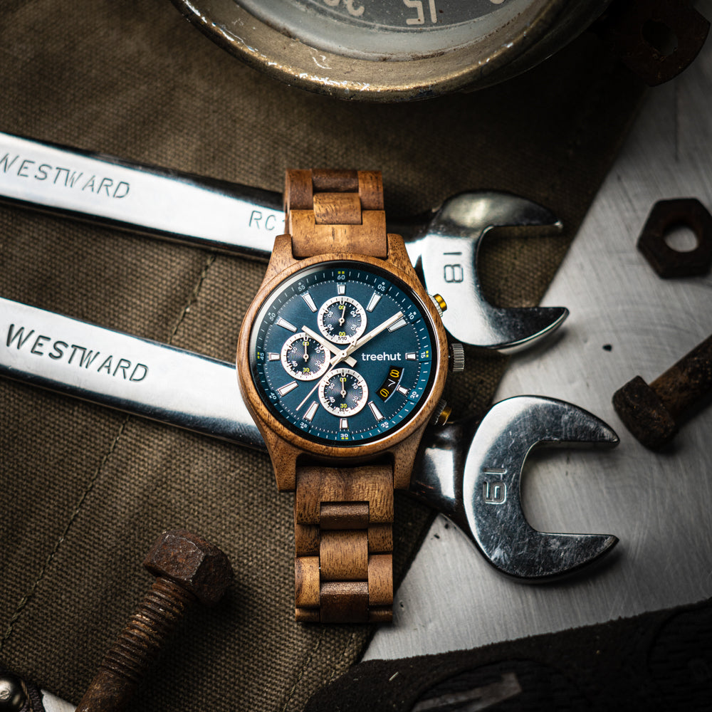 Dubline Chrono Koa Blue Men's Wooden Watch