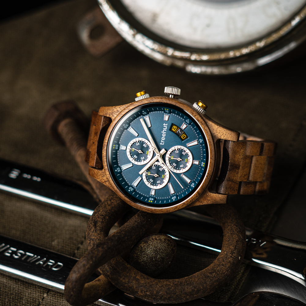 Dubline Chrono Koa Blue Men's Wooden Watch