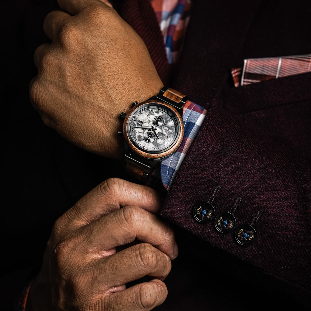 Rise Walnut Grey Marble Men's Stainless Steel Wooden Watch