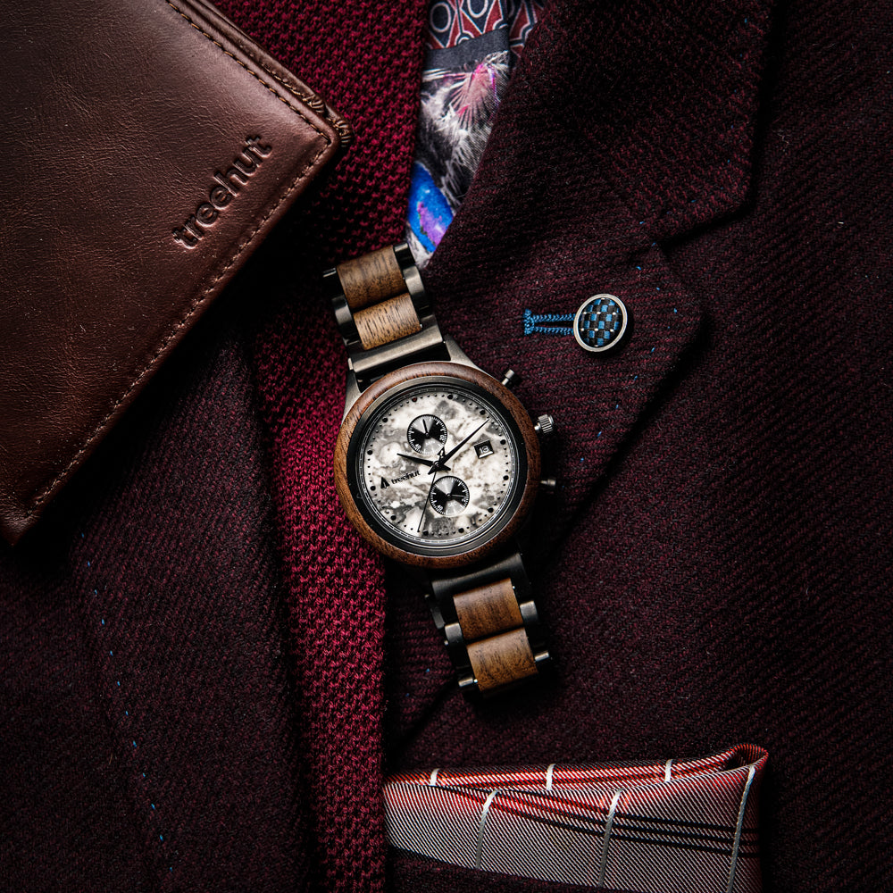 Rise Walnut Grey Marble Men's Stainless Steel Wooden Watch