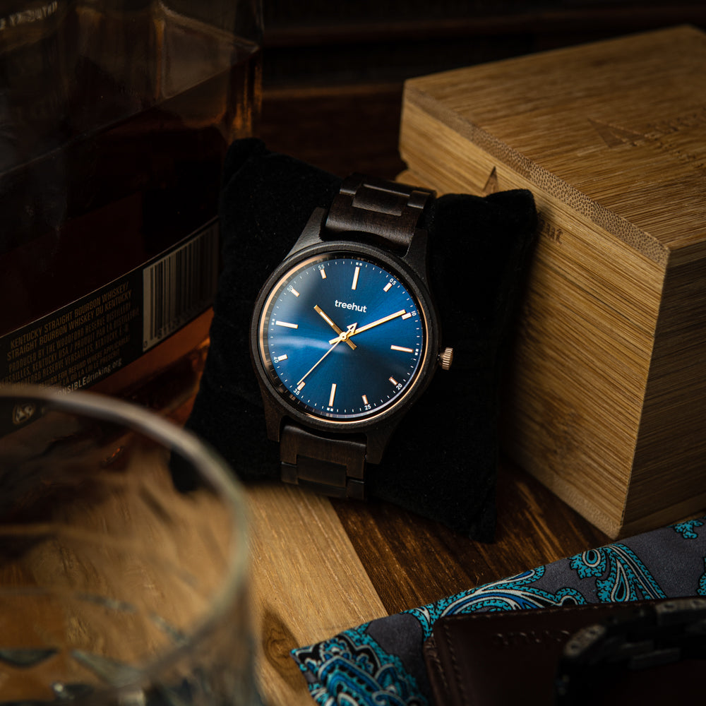 Dubline Rose Gold Blue Men's Wooden Watch