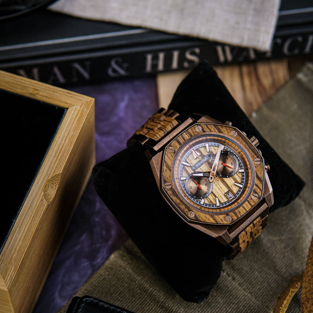 Mission Zebrawood Patina Bronze Men's Stainless Steel Wooden Watch