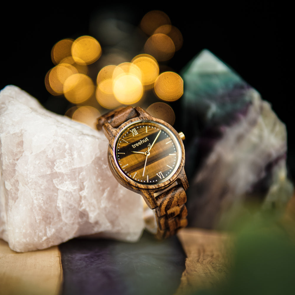 Odyssey Women's Tiger Eye Zebrawood Women's Wooden Watch