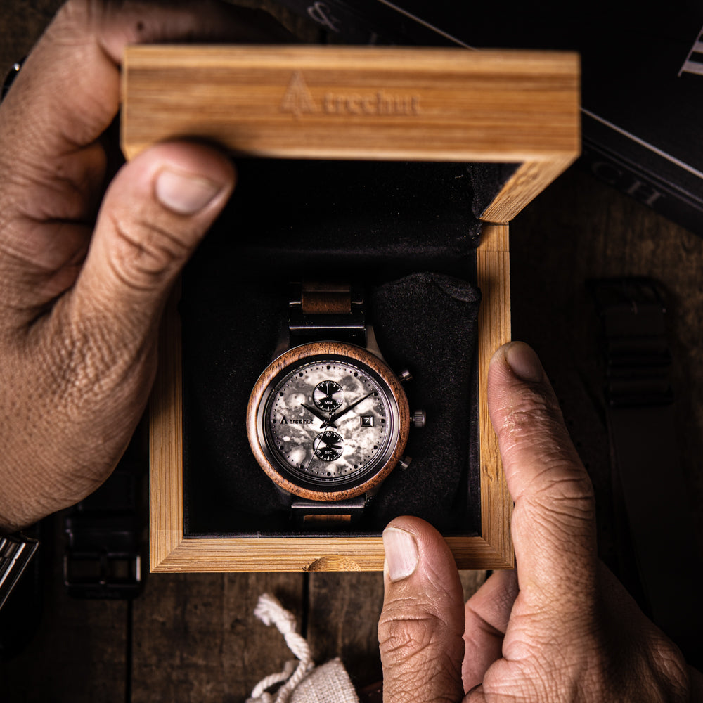 Rise Walnut Grey Marble Men's Stainless Steel Wooden Watch