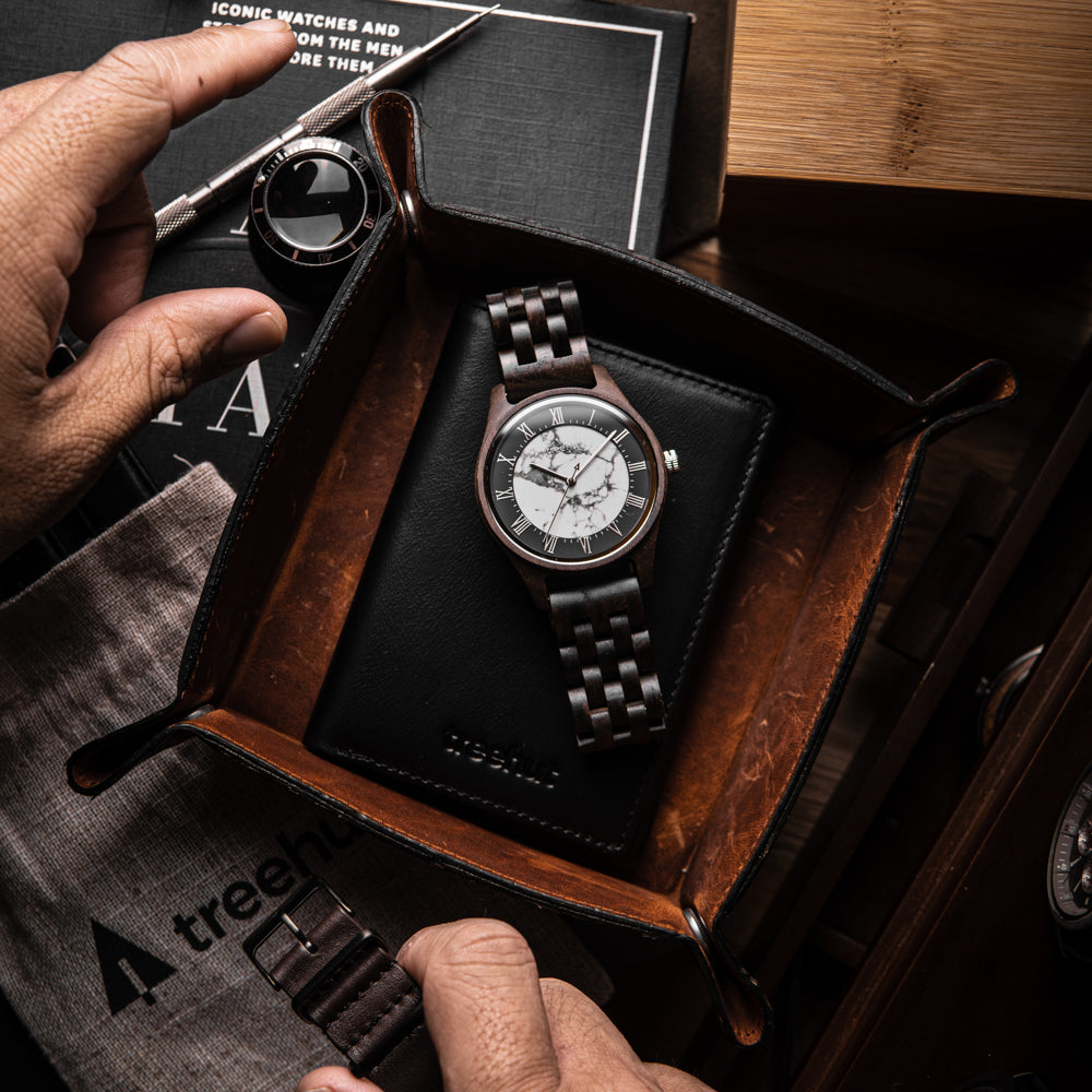 Sojourn Ebony White Marble Men's Wooden Watch