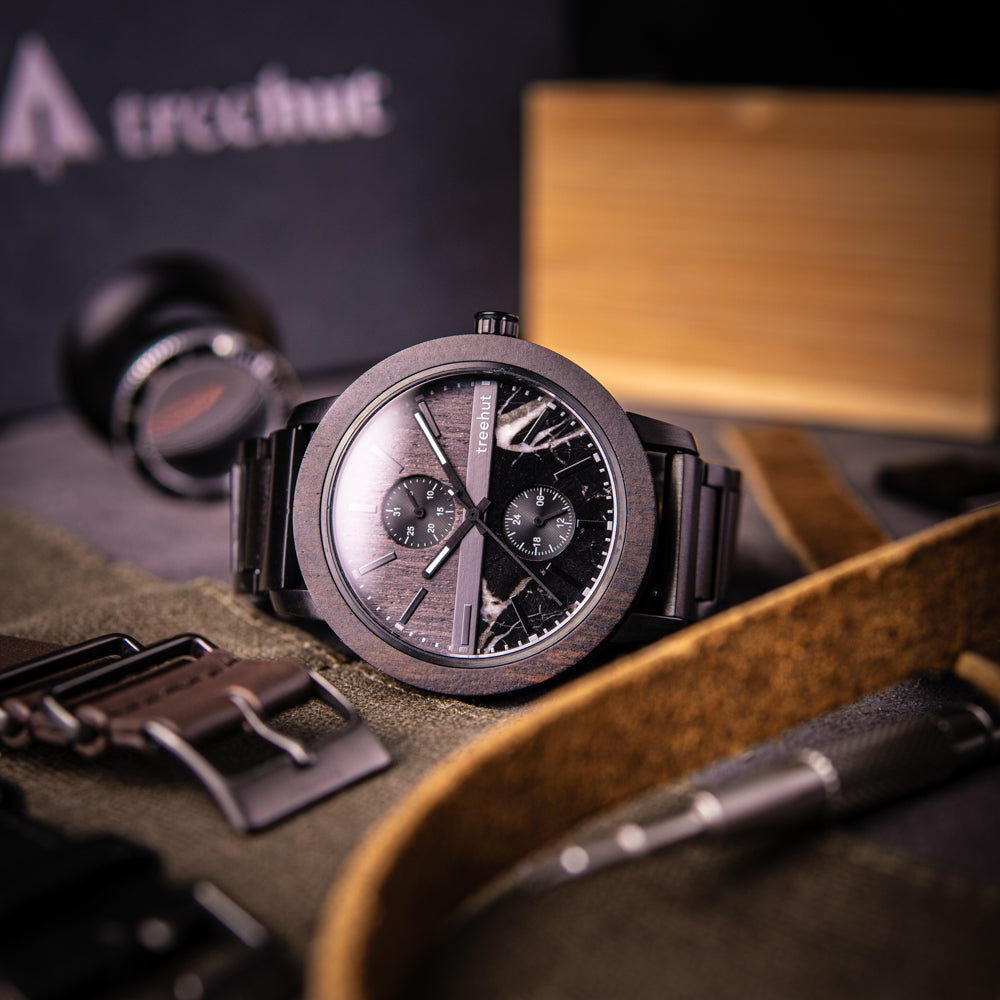 Tao Marble Ebony Monochrome Men's Stainless Steel Wooden Watch
