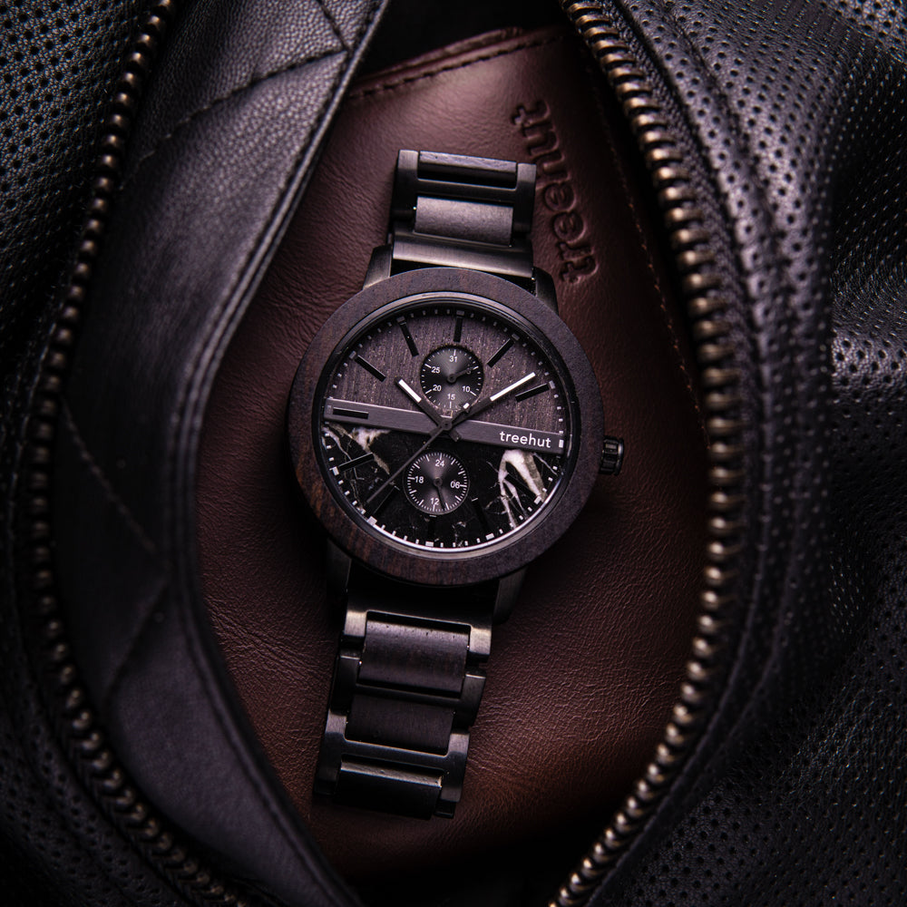 Tao Marble Ebony Monochrome Men's Stainless Steel Wooden Watch