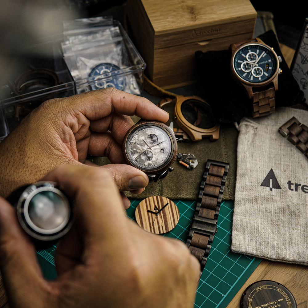 Rise Walnut Grey Marble Men's Stainless Steel Wooden Watch