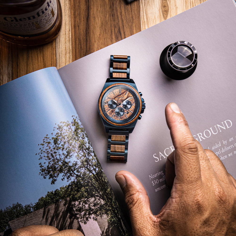 Aster Sandstone Koa Men’s Chrono Stainless Steel Wooden Watch
