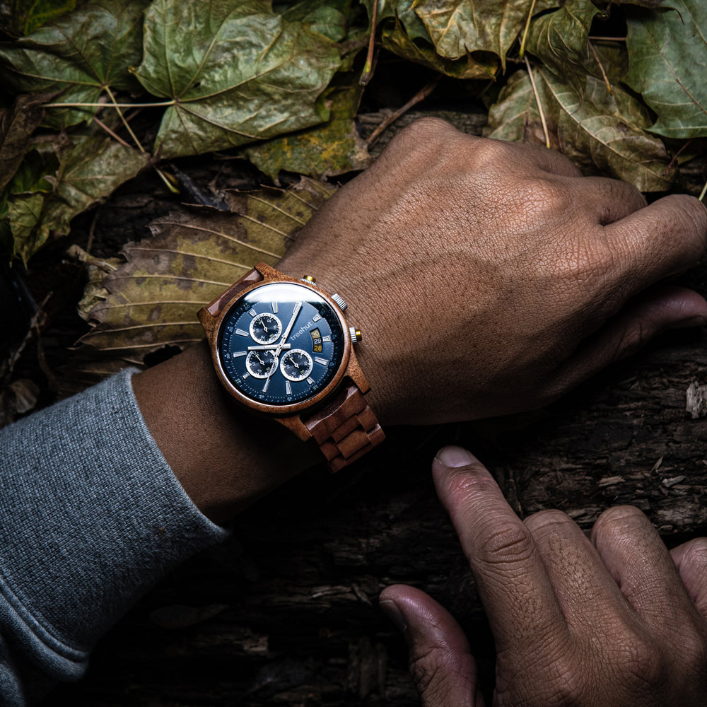 Dubline Chrono Koa Blue Men's Wooden Watch