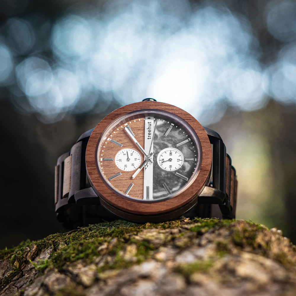 Tao Grey Marble Walnut Men's Stainless Steel Wooden Watch