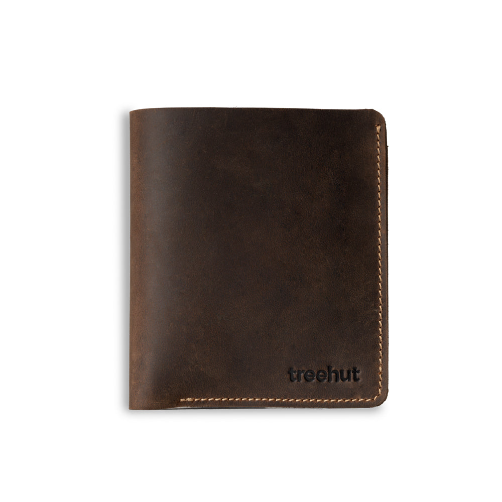 Brown Bi-Fold Vertical Wallet Men's Genuine Leather Wallet