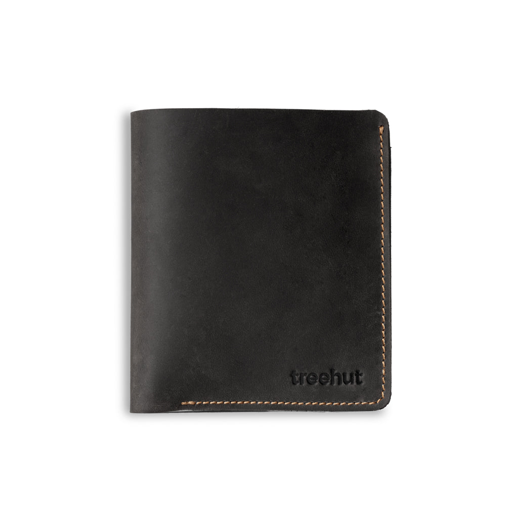 Black Bi-Fold Vertical Wallet Men's Genuine Leather Wallet