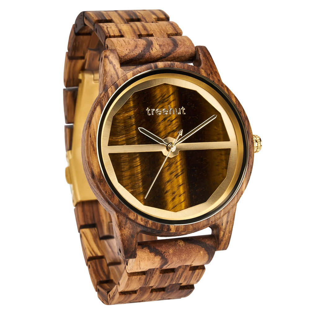 Summit Tiger Eye Zebrawood Men's Marble Wooden Watch