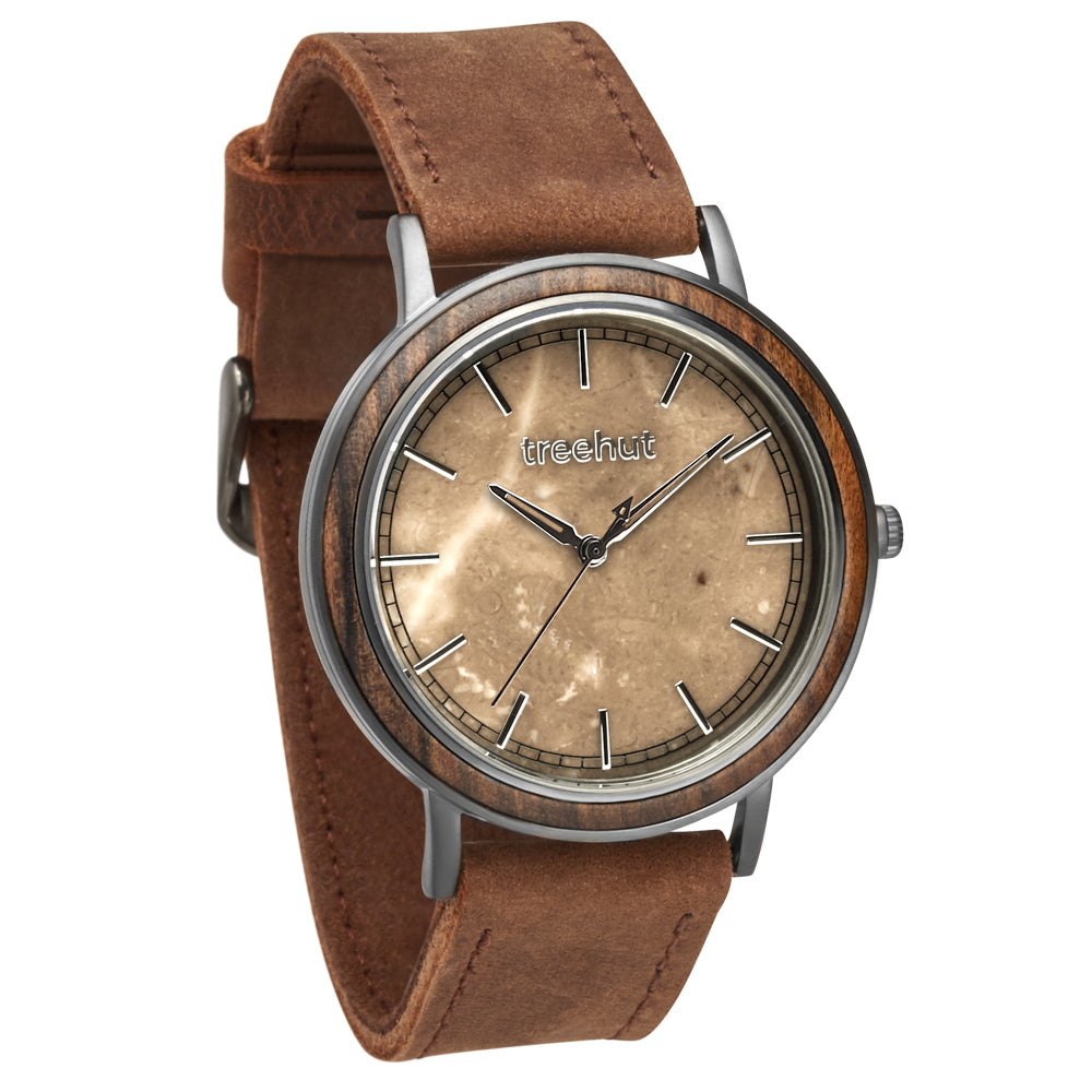 Bay Marble Cappuccino Men's Stainless Steel Wooden Watch