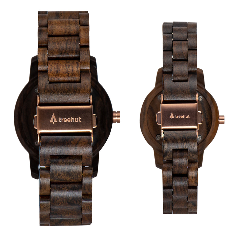 Couples Odyssey Ebony Rose Gold Couples Wooden Watch