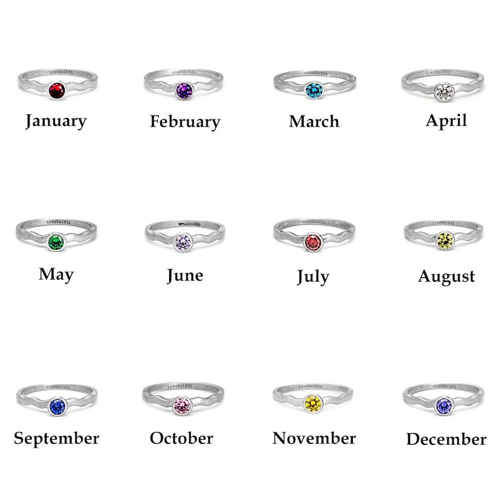 Birthstone Engraved Name Ring Set Women's Stone Ring