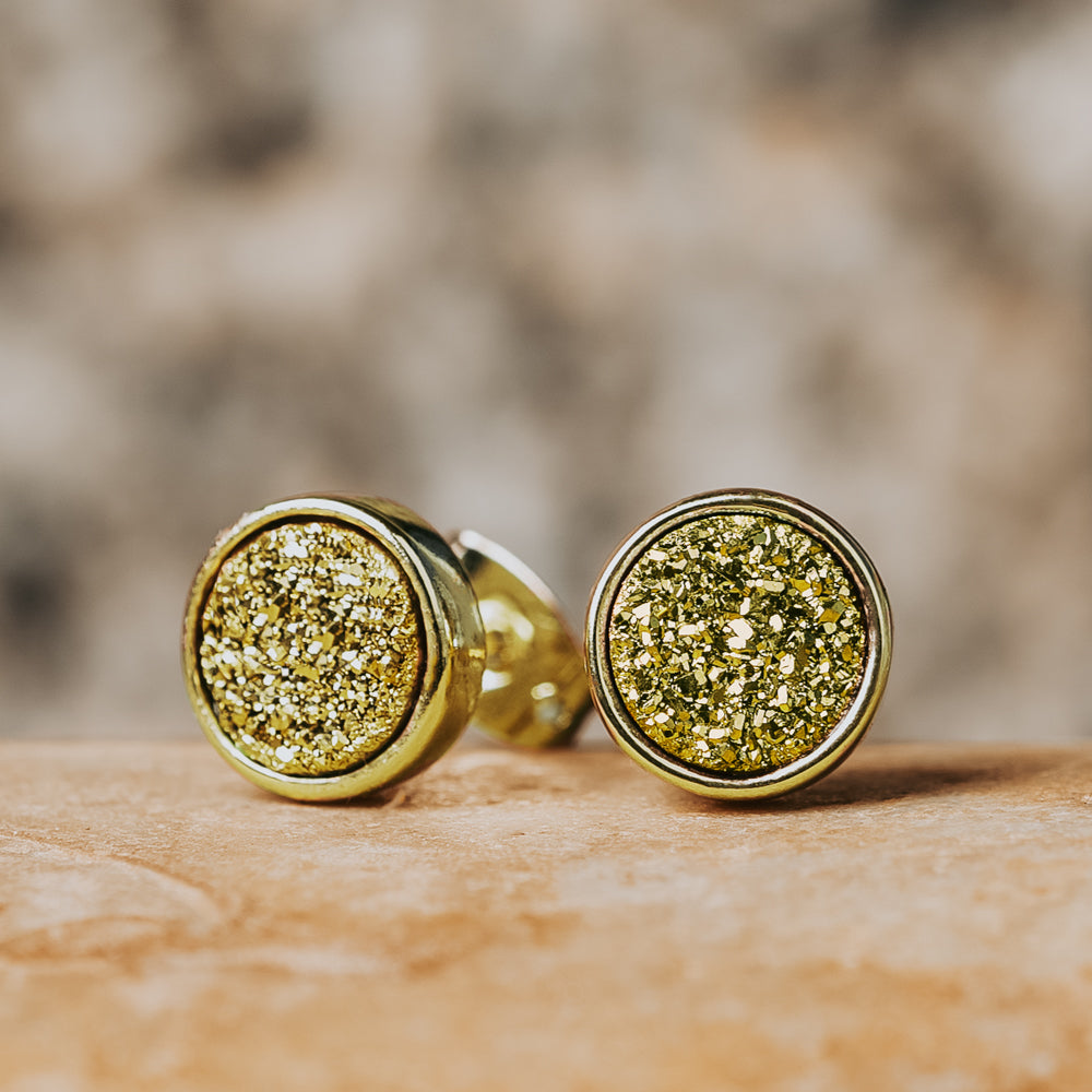 Geo Gold Round Druzy Stud Women's Stone Earring