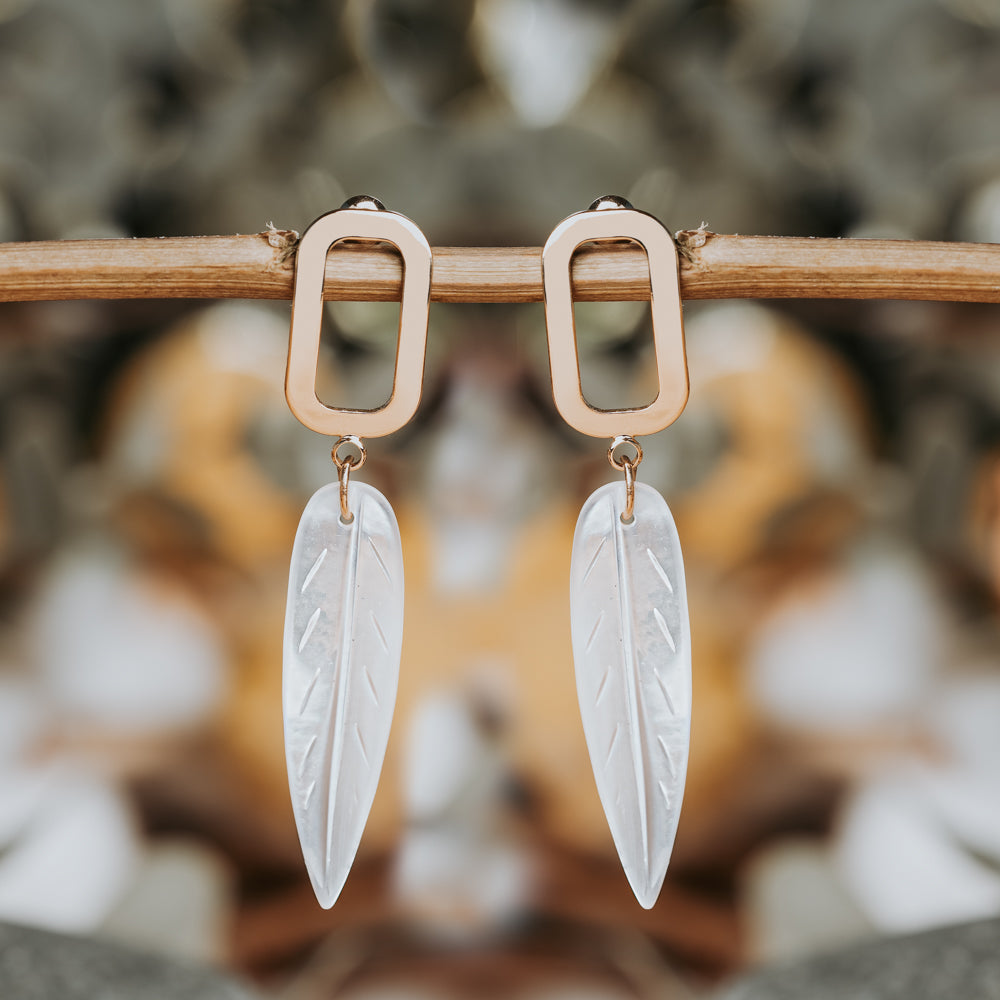 Feather Shell Drop Earrings Women's Stone Earring