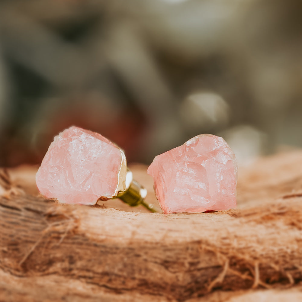 Flow Rose Quartz Stud Earrings Women's Stone Earrings